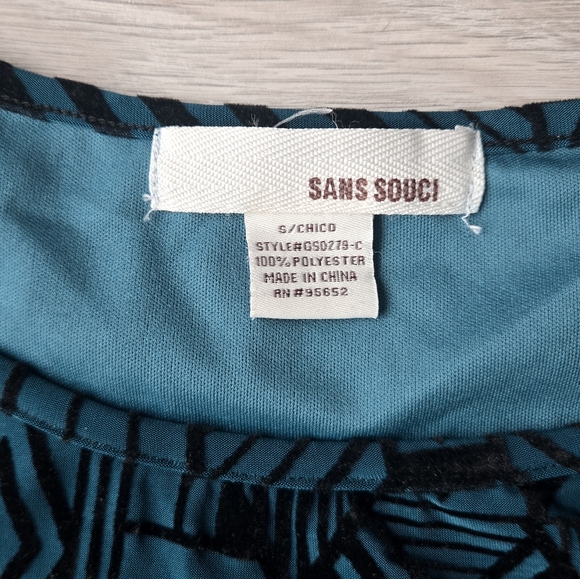 Sans Souci Teal and Black Long Sleeve Dress - Picture 3 of 4